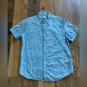 J. Crew Slim Large Blue White Pattern Short Sleeve Cotton Pocket Button Shirt